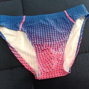 NWOT SWIM BRIEF, APPROX. 2" SIDES, SIZE "S", ROYAL BLUE AND PINK.